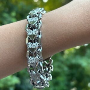 Silver Tone Heart Charm Bracelet